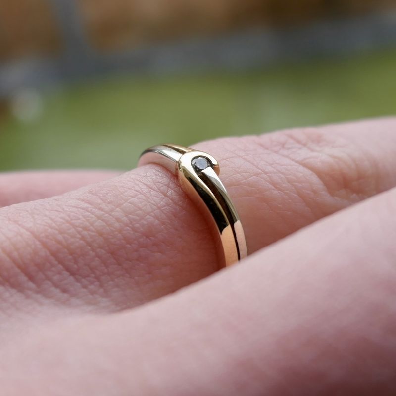 Image 12 of Two-tone gold solitaire ring with diamond; 0.025 ct.