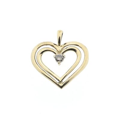 Image 1 of 10K Double Heart Pendant with Diamond | 0.08 ct.
