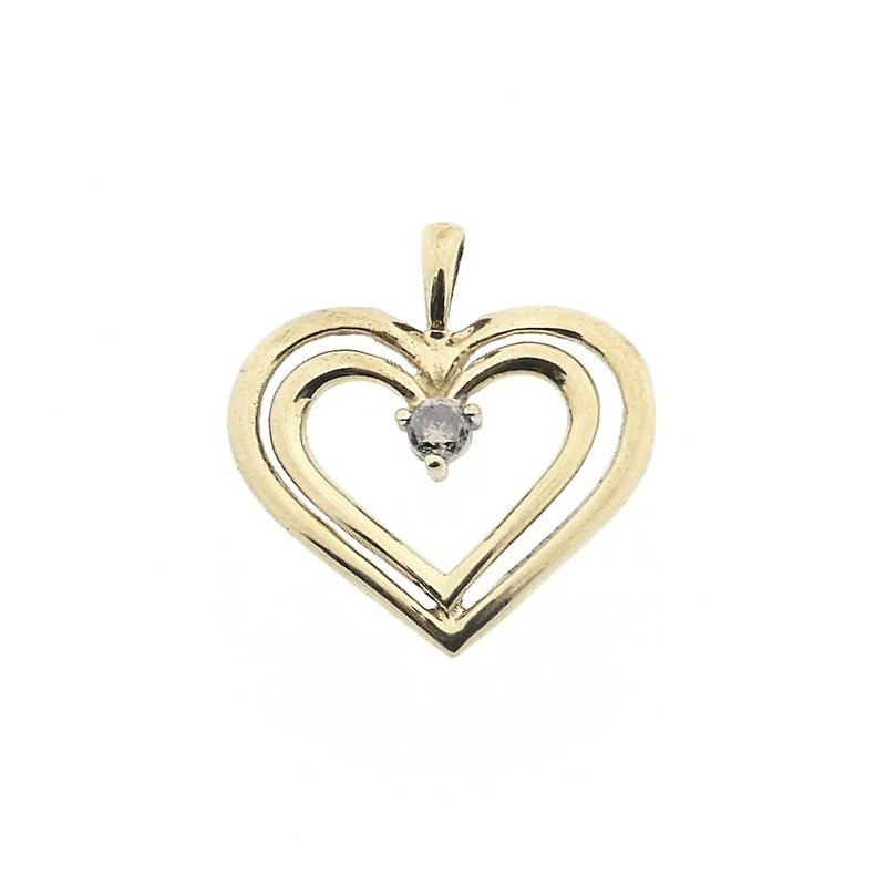 Image 1 of 10K Double Heart Pendant with Diamond | 0.08 ct.