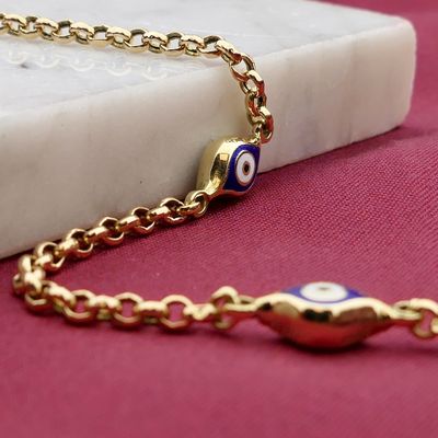 Image 2 of Two-tone gold jasseron link bracelet with Nazar (Lucky Eye); 19 cm | Midas