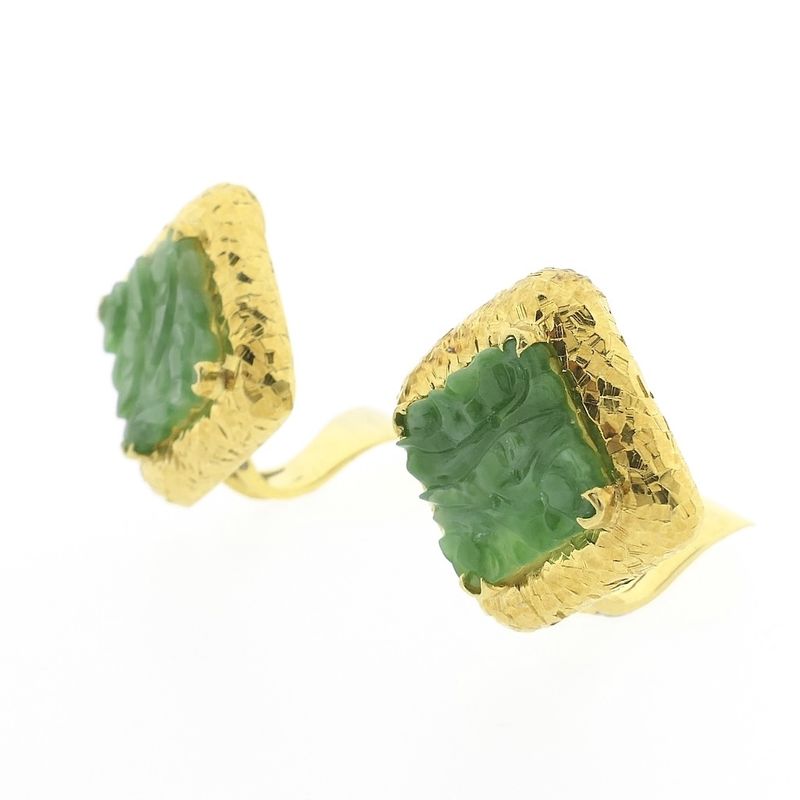 Image 7 of Vintage gold clip-on earrings with jade.
