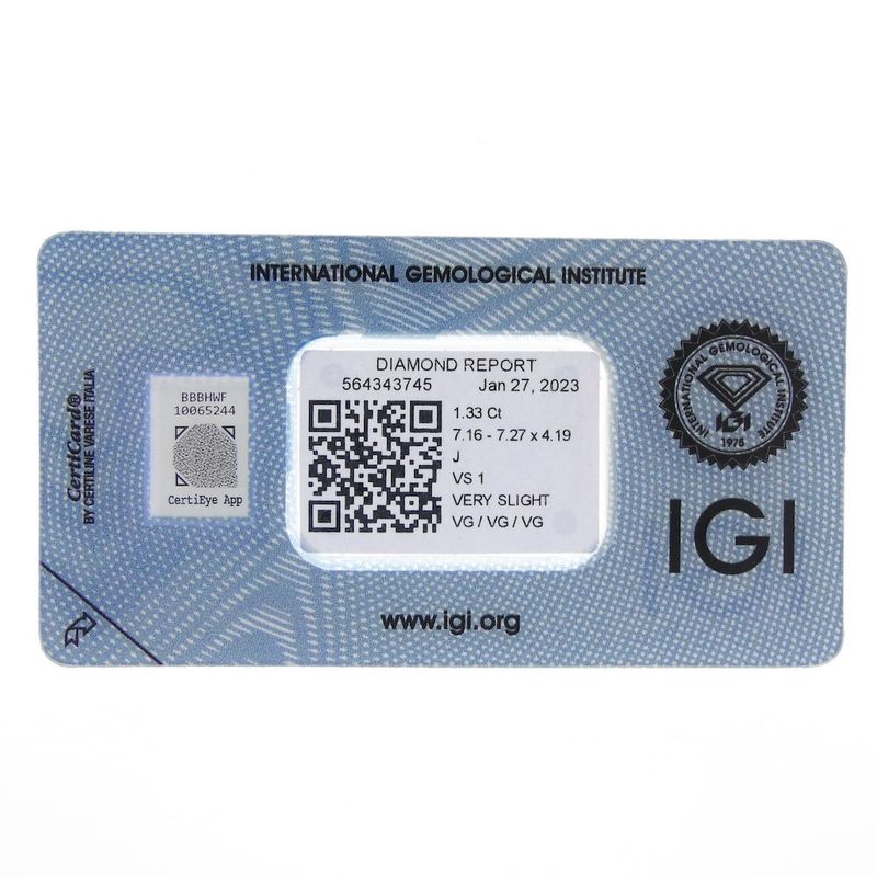 Image 2 of 1.33 ct. Brilliant cut diamond J/VS1 + IGI Certificate - Natural diamond