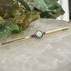 Image 2 of Vintage long gold brooch with opal and ruby