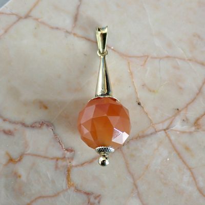 Image 2 of Vintage gold ball pendant with carnelian