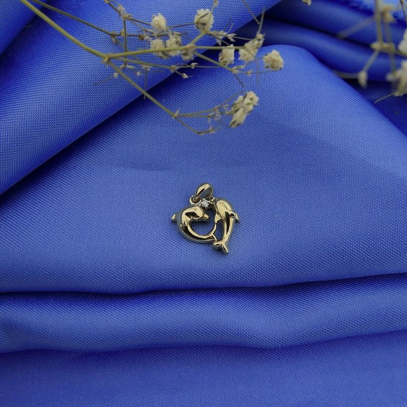 Image 11 of Gold pendant of two dolphins with diamond 0.015 ct.