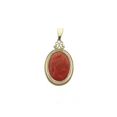 Image 1 of Vintage gold pendant with blood coral cameo
