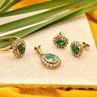 Image 7 of Gold earrings with emerald and diamonds; 0.48 ct.