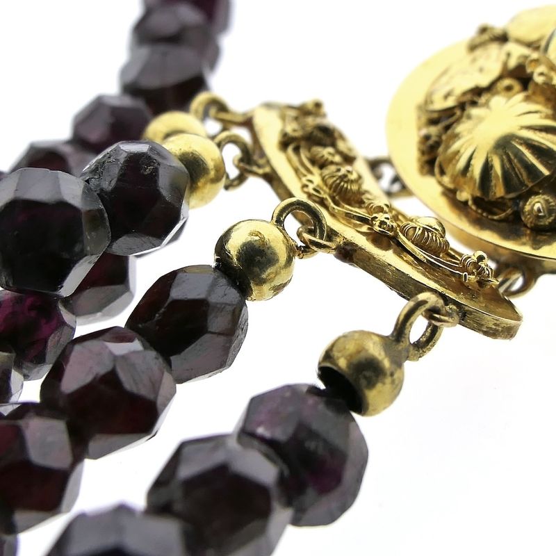 Image 6 of Antique garnet bead necklace with gold decorative clasp