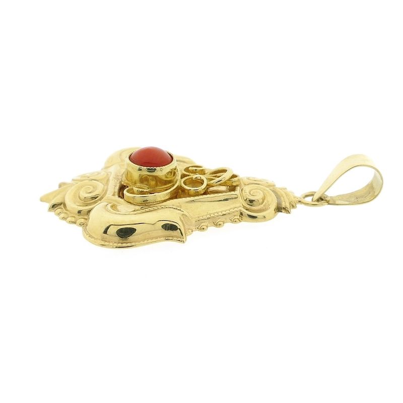 Image 6 of Antique gold pendant with blood coral.