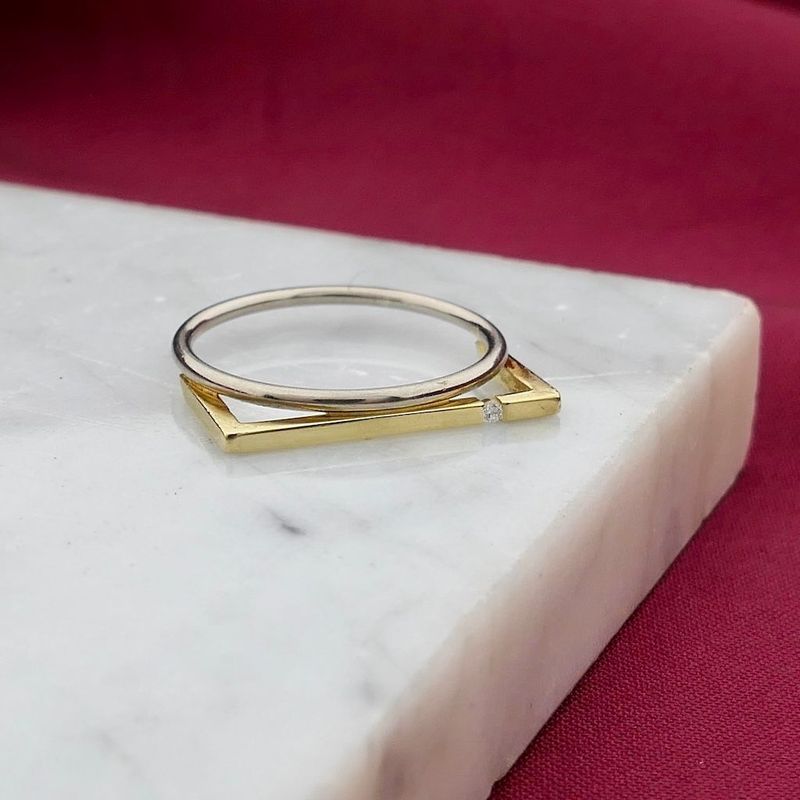 Image 2 of Two-tone gold abstract ring with diamond; 0.015 ct.