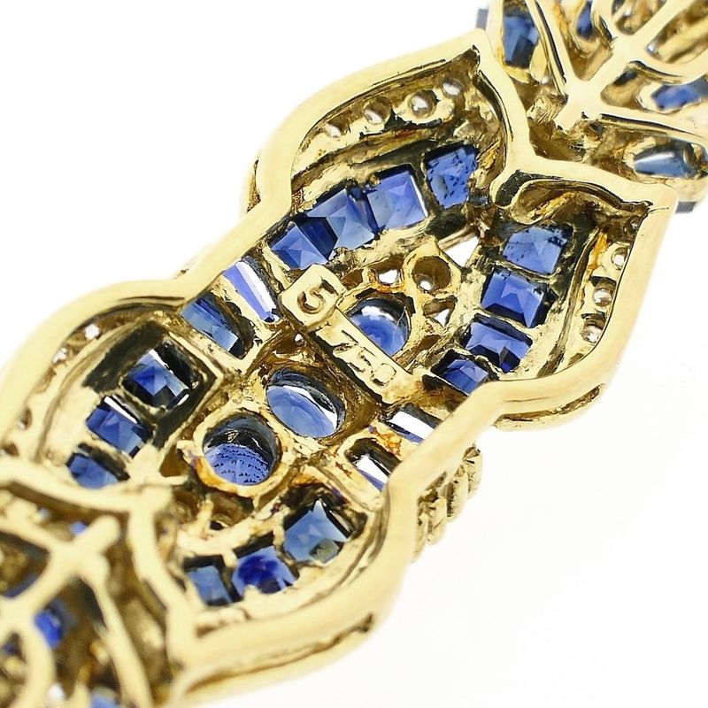 Image 5 of Golden Omega Link Bracelet with Sapphires and Diamonds; 0.30 ct.