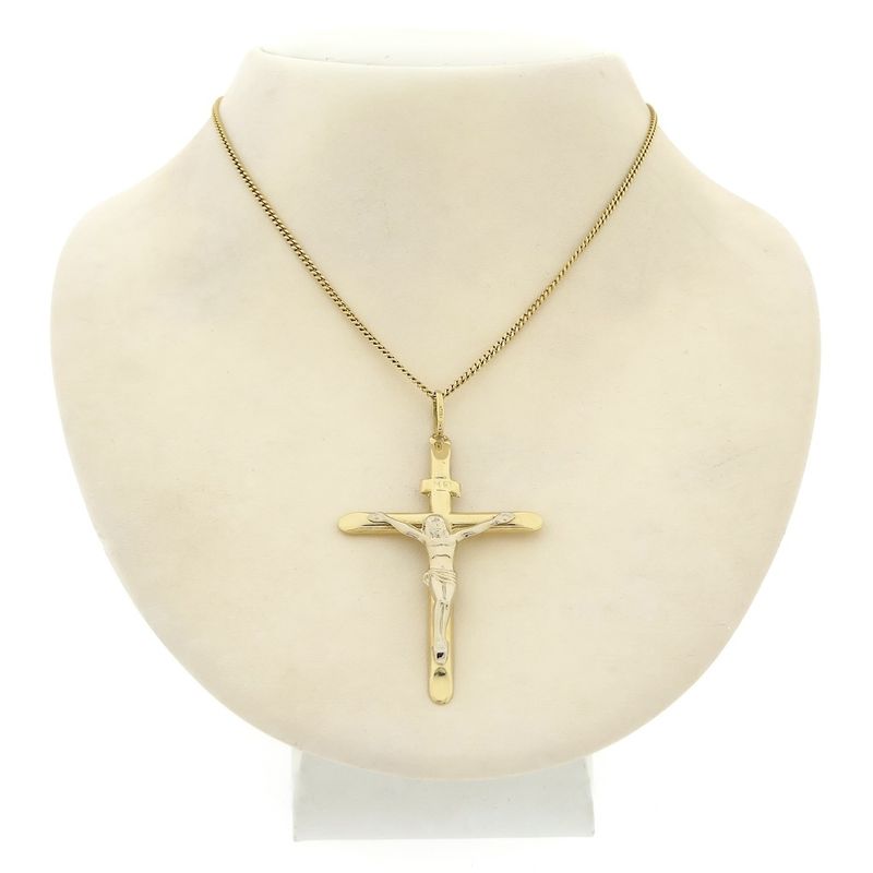 Image 3 of Two-tone gold pendant of a large cross with corpus | INRI