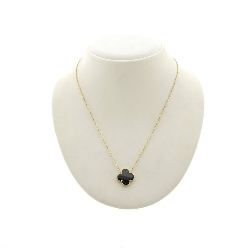 Image 1 of Gold anchor link necklace with a fixed pendant; four-leaf clover | 41.5 cm