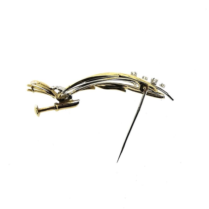 Image 6 of Two-tone gold brooch of a leaf with diamonds; 0.12 ct.