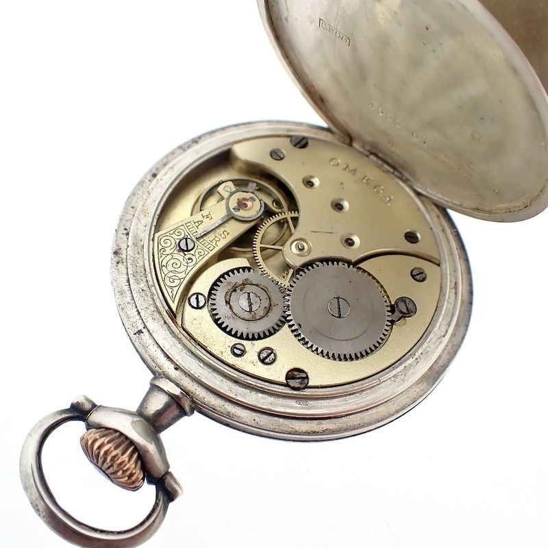 Image 3 of Omega pocket watch; antique silver pocket watch