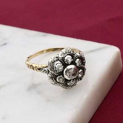 Image 2 of Gold and Silver Ring with Rose Cut Diamonds; approx. 0.65 ct.