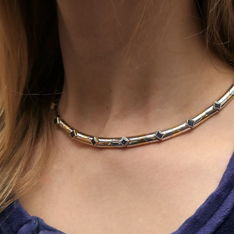 Image 9 of Two-tone gold fantasy necklace with sapphire