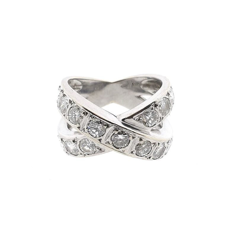Image 3 of 18K White Gold Crossover Ring with Diamonds
