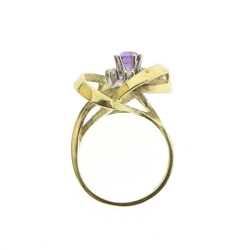 Image 5 of Golden artistic ring with amethyst and diamond | 0.12 ct.