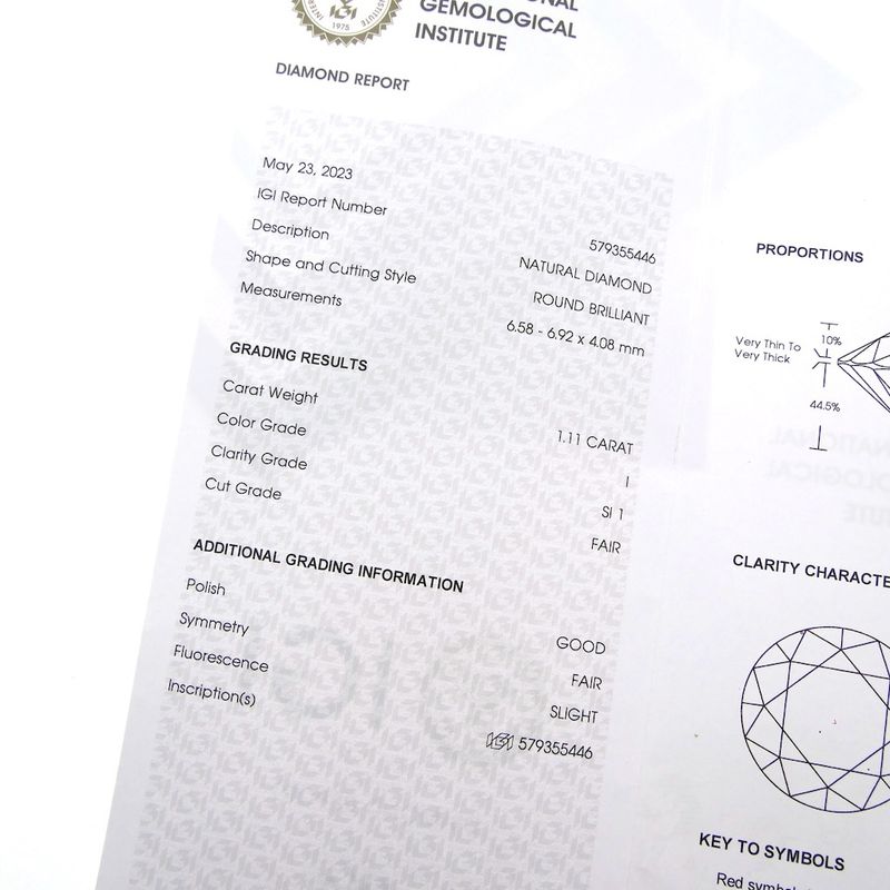 Image 4 of 1.11 ct. Brilliant cut natural diamond; Color I Quality; SI1 + IGI Certificate