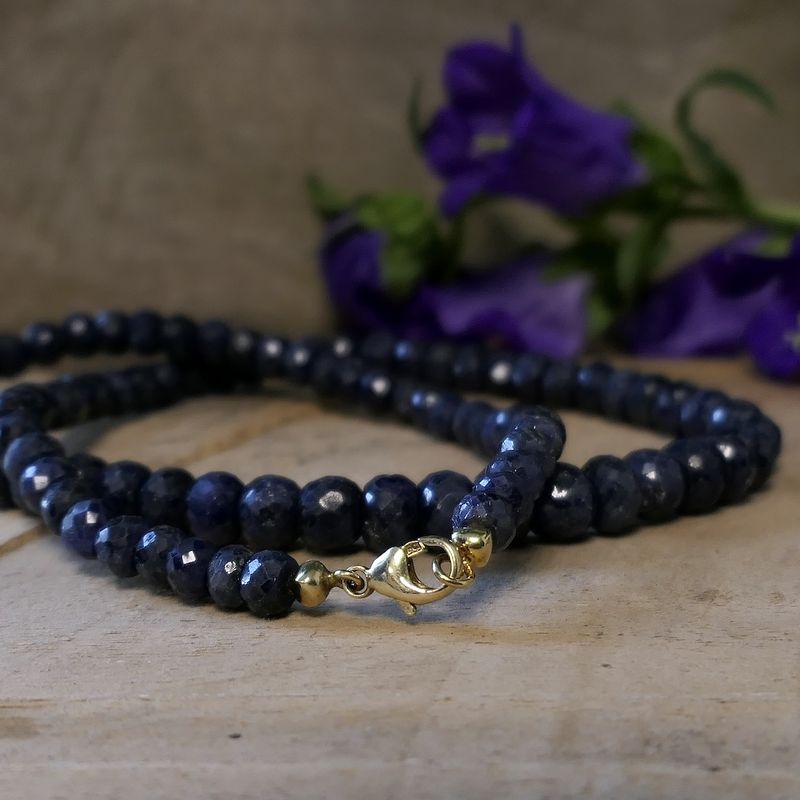 Image 7 of Sapphire bead necklace with gold clasp