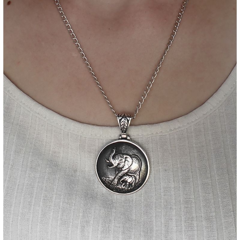 Image 3 of Silver pendant of elephant mother with calf
