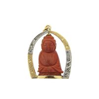 18-karat two-tone gold Buddhist pendant with blood coral and diamond | approx. 0.08 ct.