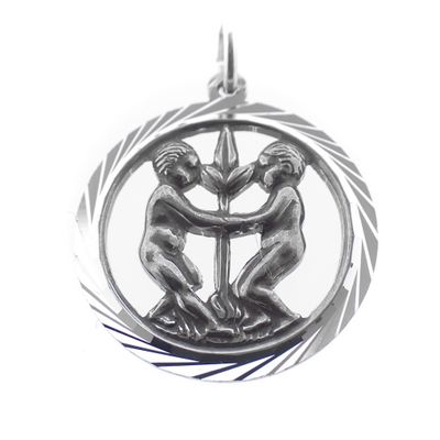Image 1 of Silver zodiac sign pendant; Gemini