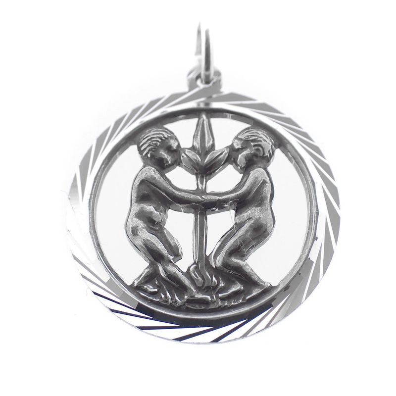 Image 1 of Silver zodiac sign pendant; Gemini