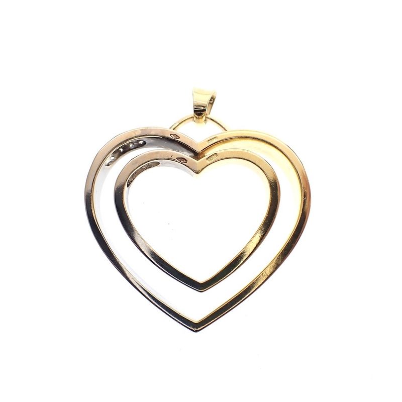 Image 5 of Two-tone gold pendant with a large heart and diamonds; 0.23 ct.