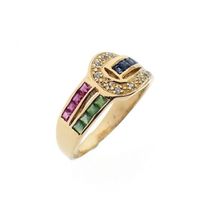 18K gold ring with zirconia and a mix of gemstones
