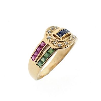 Image 1 of 18K gold ring with zirconia and a mix of gemstones