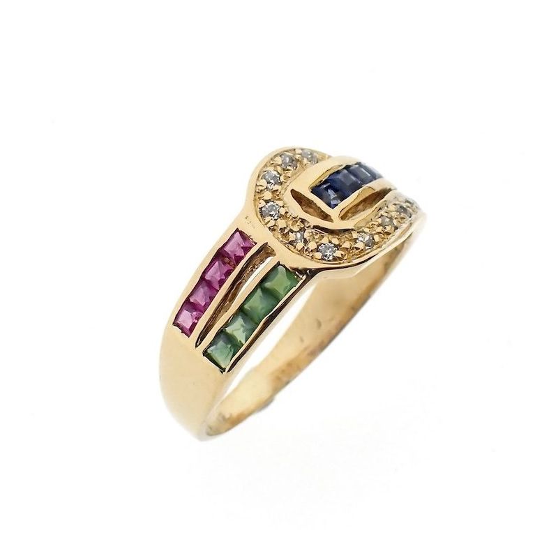 Image 1 of 18K gold ring with zirconia and a mix of gemstones