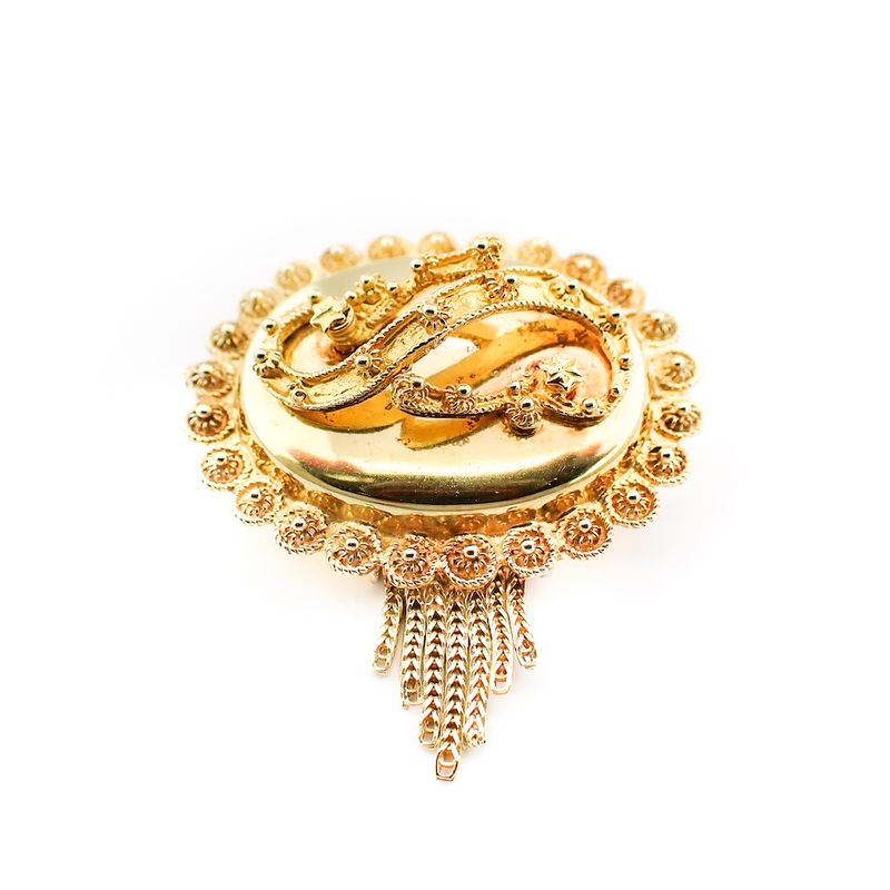 Image 6 of Antique gold S-brooch with tassel