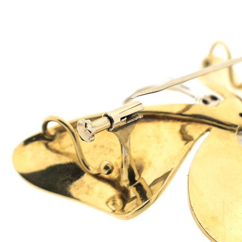 Image 7 of Two-tone gold brooch/pendant of a butterfly with enamel and diamond; 0.04 ct.