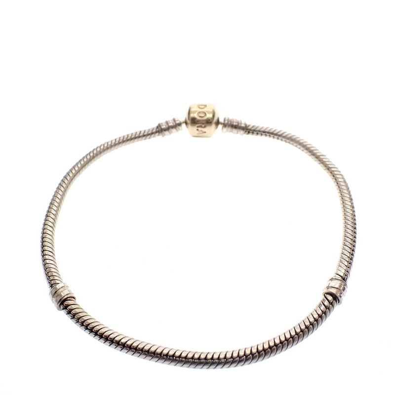 Image 3 of Pandora bracelet; Silver with gold clasp; Snake Chain | 20 cm