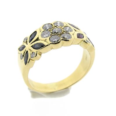 Image 1 of 18K Gold Ring with Diamond, Sapphire, and Ruby | 0.46 ct.