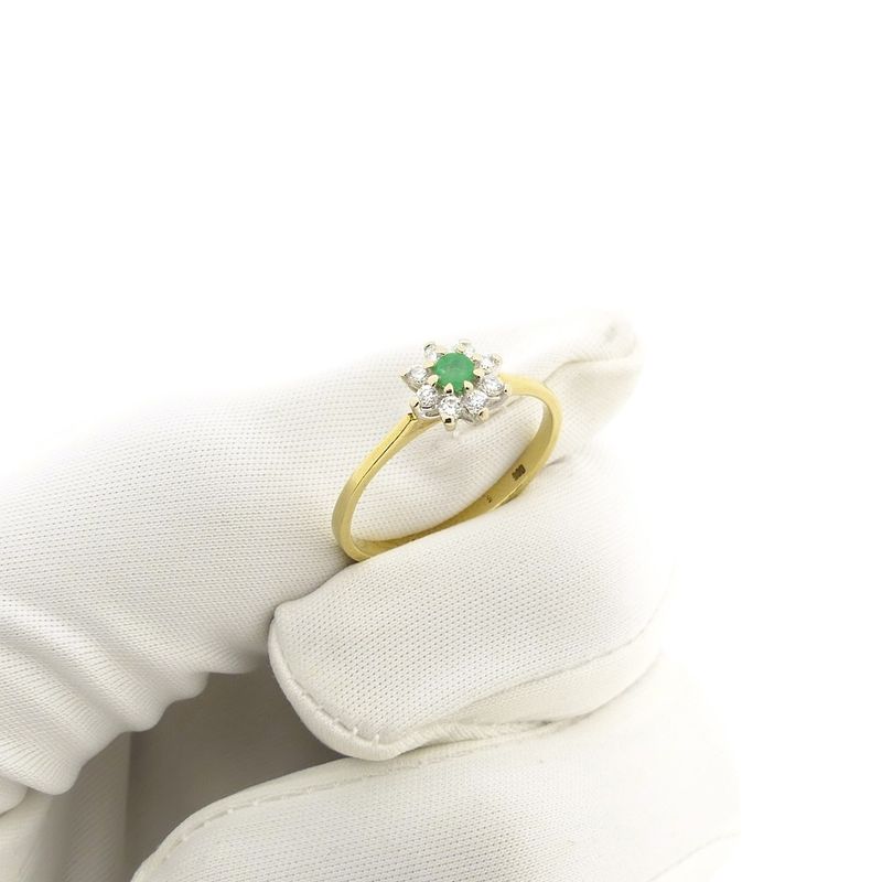 Image 11 of Gold subtle entourage ring with 0.08 ct. diamond & emerald