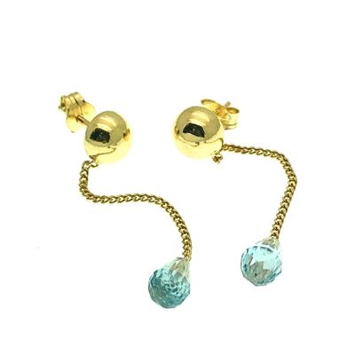 Image 2 of Gold stud earrings with blue gemstone