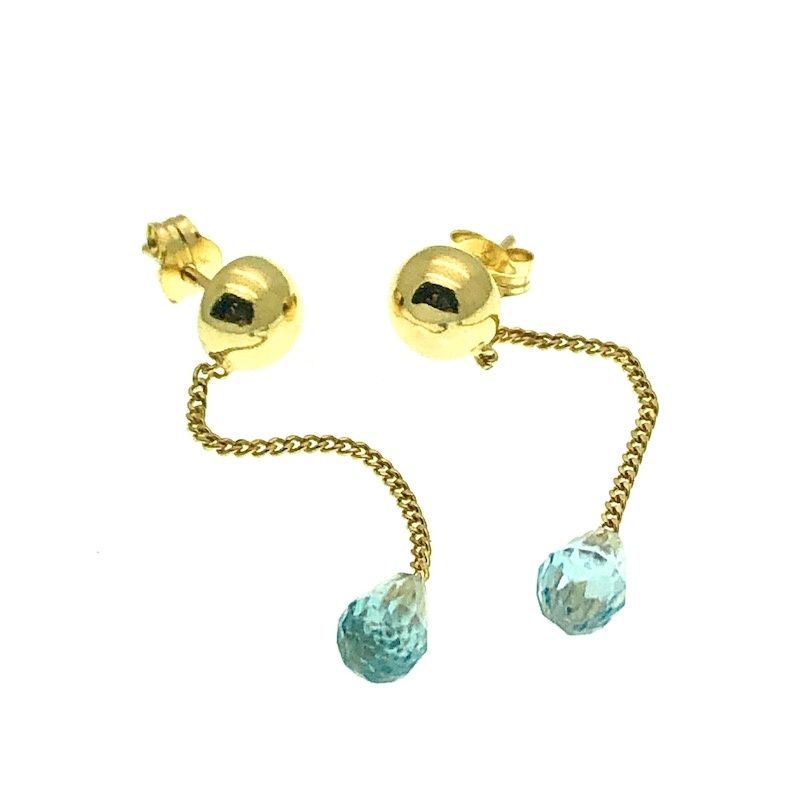 Image 2 of Gold stud earrings with blue gemstone