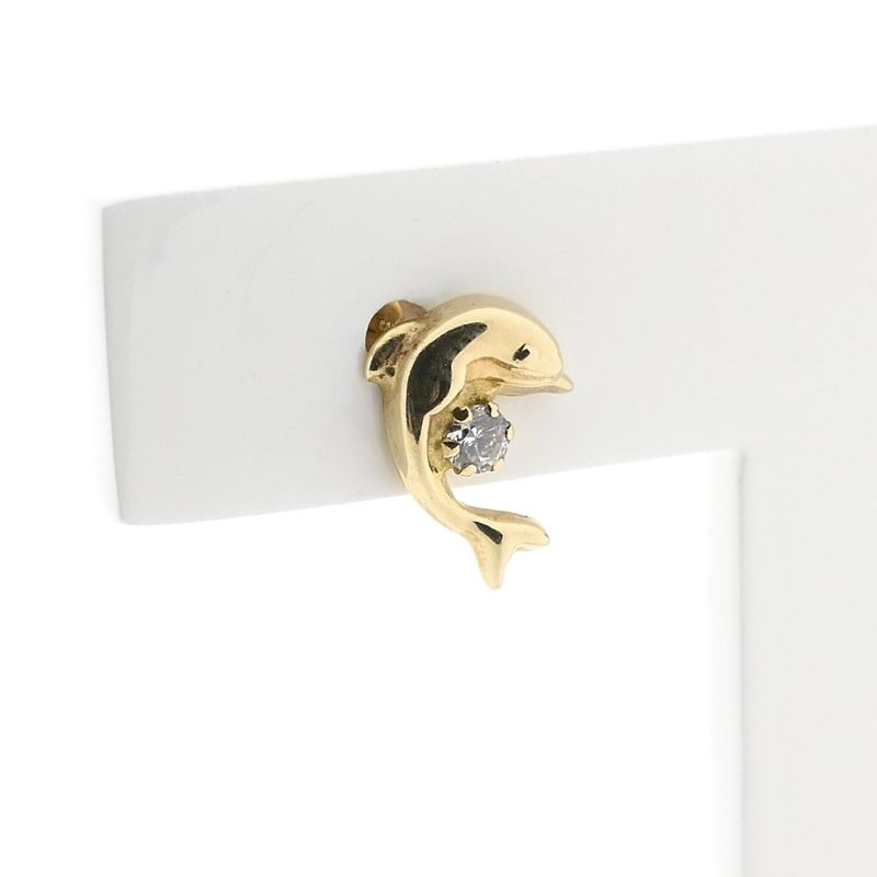 Image 4 of Gold Dolphin Earrings with Zirconia