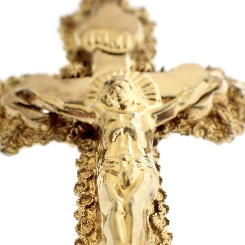 Image 7 of 19th century gold pendant of a cross with corpus INRI; Filigree