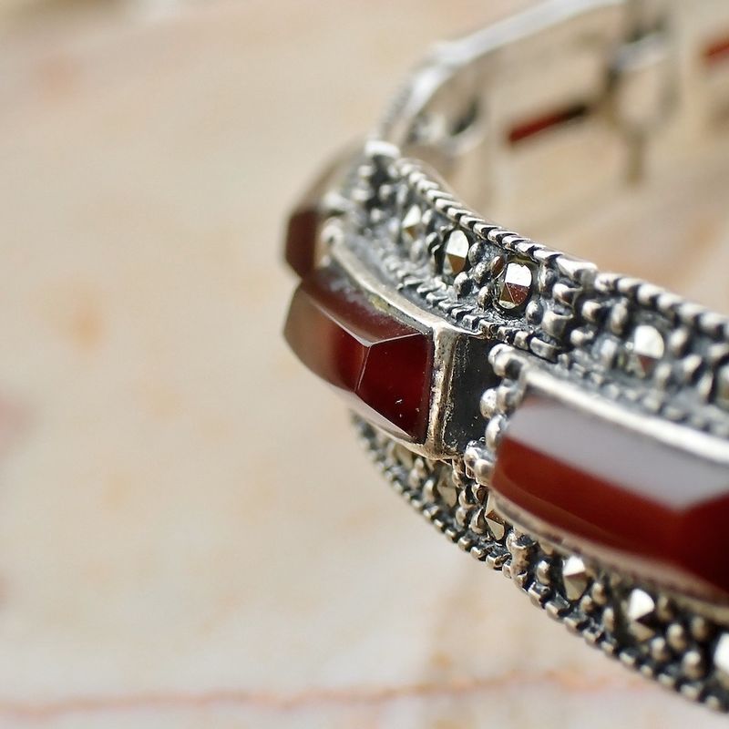 Image 6 of Vintage silver necklace with garnet and marcasite | 46 cm