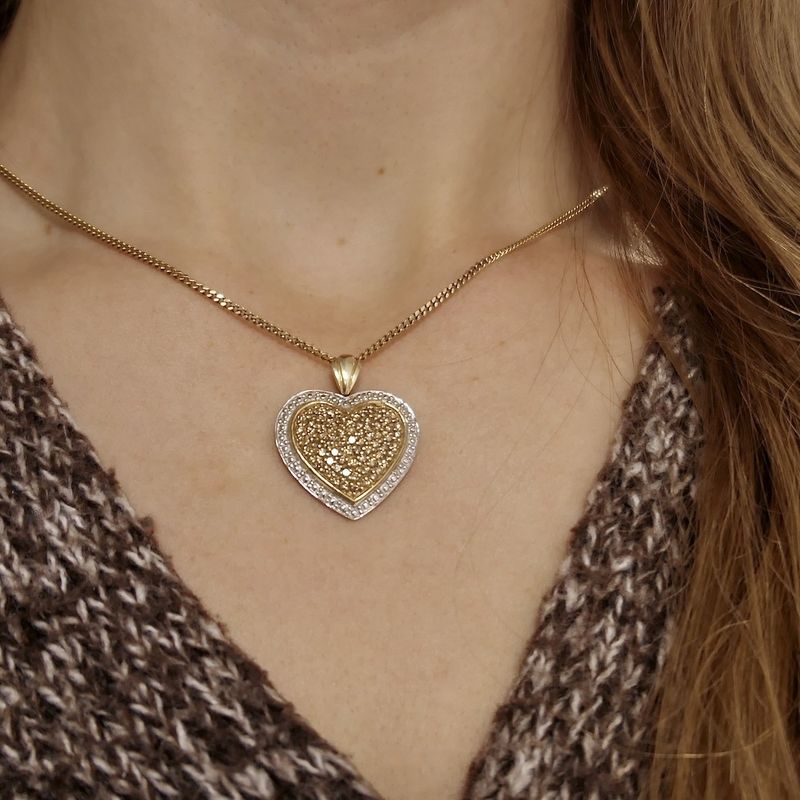 Image 6 of Two-tone gold heart pendant with fancy diamonds; 0.73 ct.