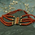 Image 2 of Blood coral bead bracelet with gold clasp; Antique | 20 cm