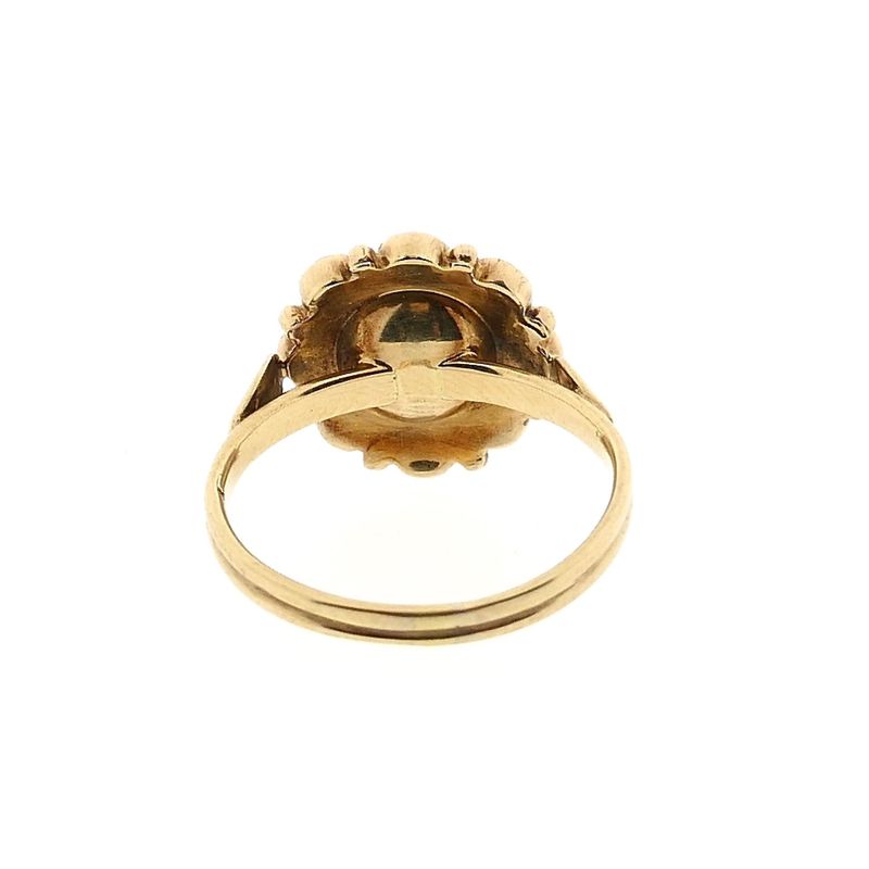 Image 6 of Golden entourage ring with cultured pearl & turquoise; 14K; size 16.5