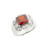 Silver cluster ring with red zirconia.