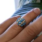 Image 7 of White gold entourage ring with baroque pearl and turquoise