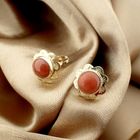 Image 2 of Vintage gold stud earrings with red coral