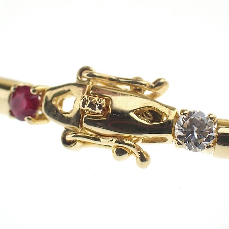 Image 7 of 18K Exclusive gold bracelet with diamond and ruby; Vintage | 19.5 cm